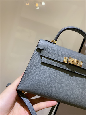 Kelly Mini II Bag Epsom Leather Gold/Silver hardware In Blue Lin Color