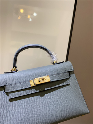 Kelly Mini II Bag Epsom Leather Gold/Silver hardware In Blue Lin Color