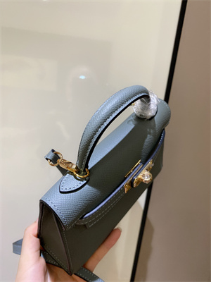 Kelly Mini II Bag Epsom Leather Gold/Silver hardware In Blue Lin Color