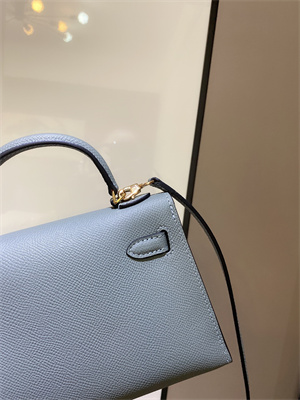 Kelly Mini II Bag Epsom Leather Gold/Silver hardware In Blue Lin Color