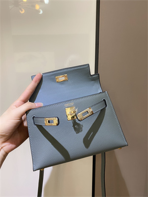 Kelly Mini II Bag Epsom Leather Gold/Silver hardware In Blue Lin Color