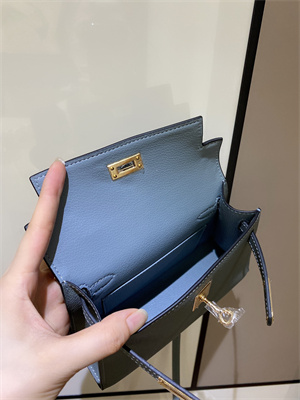 Kelly Mini II Bag Epsom Leather Gold/Silver hardware In Blue Lin Color
