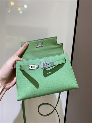 Kelly Mini II Bag Epsom Leather Gold/Silver hardware In Vert Criquet Color