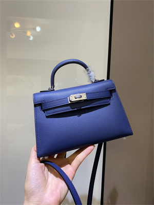 Kelly Mini II Bag Epsom Leather Gold/Silver hardware In Deep Blue Color