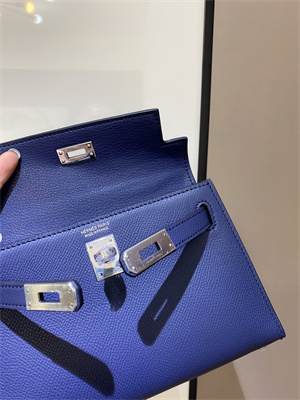 Kelly Mini II Bag Epsom Leather Gold/Silver hardware In Deep Blue Color