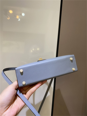 Kelly Mini II Bag Epsom Leather Gold/Silver hardware In Blue Brume Color