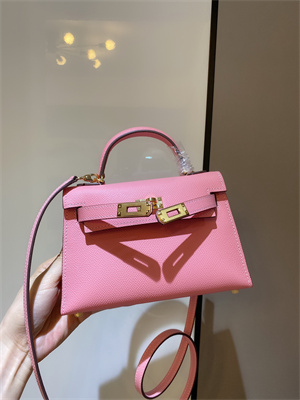Kelly Mini II Bag Epsom Leather Gold/Silver hardware In Pink Color