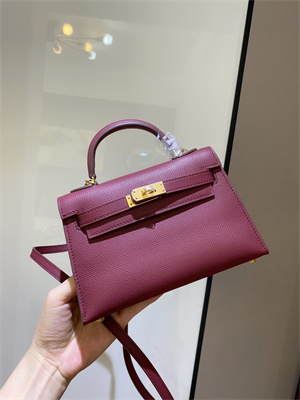 Kelly Mini II Bag Epsom Leather Gold/Silver hardware In Burgundy Color