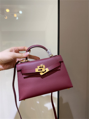Kelly Mini II Bag Epsom Leather Gold/Silver hardware In Burgundy Color