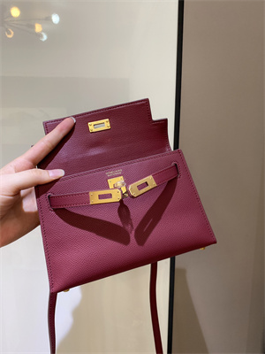 Kelly Mini II Bag Epsom Leather Gold/Silver hardware In Burgundy Color