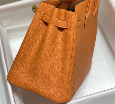 Bir.kin Bag Calfskin Leather 25/30/35CM Gold/Silver Hardware In Orange Color