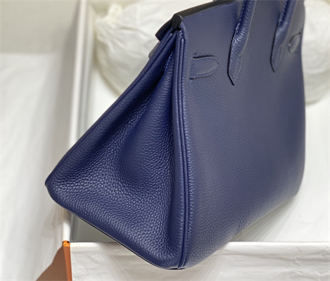 Bir.kin Bag Calfskin Leather 25/30/35CM Gold/Silver Hardware In Bleu Obscur Color
