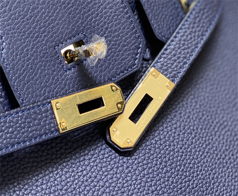 Bir.kin Bag Calfskin Leather 25/30/35CM Gold/Silver Hardware In Bleu Obscur Color