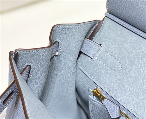 Bir.kin Bag Calfskin Leather 25/30/35CM Gold/Silver Hardware In Bleu Lin Color