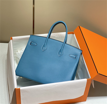 Bir.kin Bag Calfskin Leather 25/30/35CM Gold/Silver Hardware In Bley Jean Color