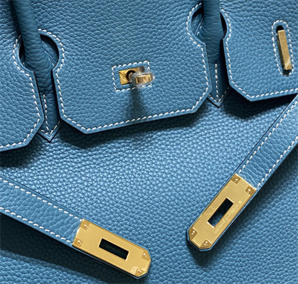 Bir.kin Bag Calfskin Leather 25/30/35CM Gold/Silver Hardware In Bley Jean Color