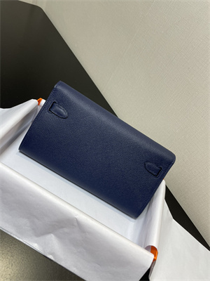 Kelly Classique To Go wallet Epsom Leather Gold Tone Metal In Navy Color HS