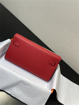 Kelly Classique To Go wallet Epsom Leather Silver Tone Metal In Red Color HS