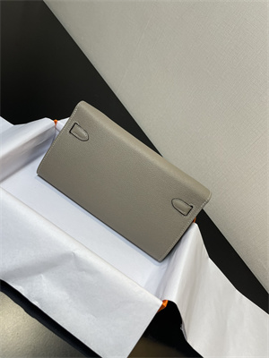 Kelly Classique To Go wallet Epsom Leather Silver Tone Metal In Gris Asphalte Color HS