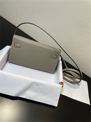 Kelly Classique To Go wallet Epsom Leather Silver Tone Metal In Gris Asphalte Color HS