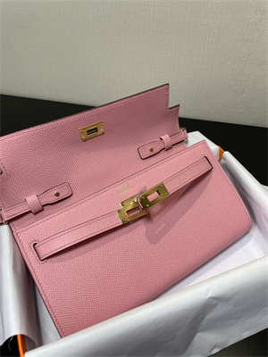 Kelly Classique To Go wallet Epsom Leather Gold Tone Metal In Rose Confetti Color HS