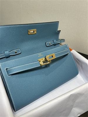 Kelly Classique To Go wallet Epsom Leather Gold Tone Metal In Blue Jean Color HS