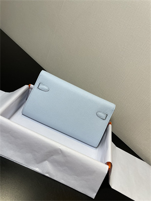 Kelly Classique To Go wallet Epsom Leather Silver Tone Metal In Blue Brume Color HS