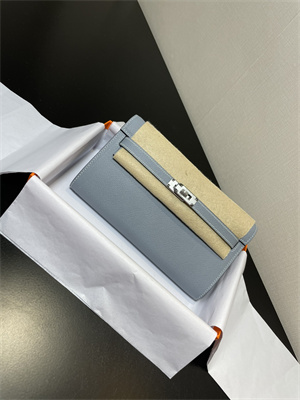 Kelly Classique To Go wallet Epsom Leather Silver Tone Metal In Blue Lin Color HS