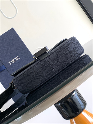 Di.or Mini Saddle Messenger Bag With Flap Black Oblique Jacquard With Grained Calfskin