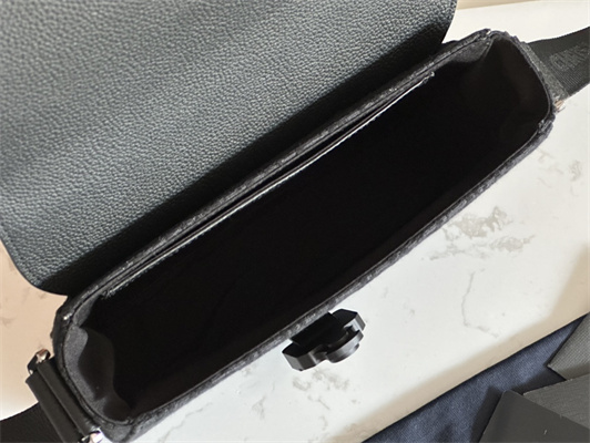 Di.or Small Saddle Messenger Bag With Flap Black Oblique Jacquard With Grained Calfskin