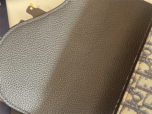 Di.or Small Saddle Messenger Bag With Flap Beige and Black Oblique Jacquard With Black Grained Calfskin