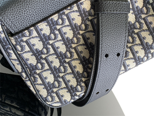 Di.or Small Saddle Messenger Bag With Flap Beige and Black Oblique Jacquard With Black Grained Calfskin2