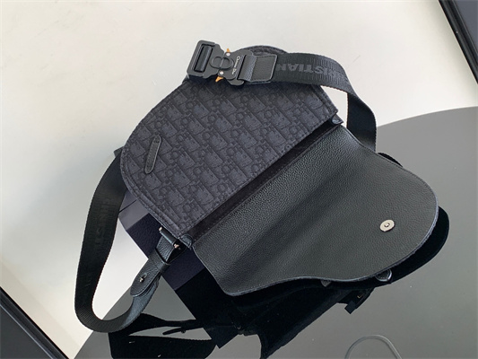 Di.or Saddle Pouch Black Oblique Jacquard and Grained Calfskin
