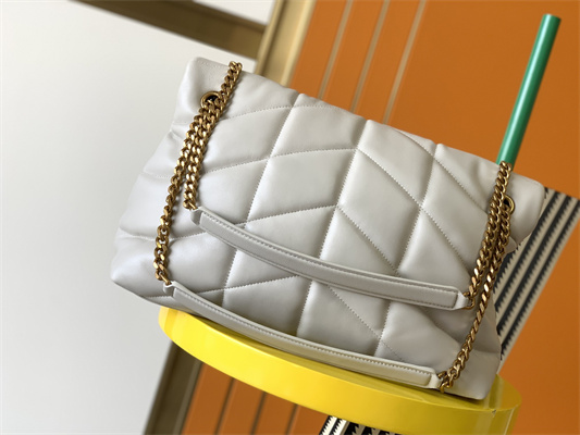 Y.S.L PUFFER MEDIUM In Nappa Lambskin Gold Tone Metal White Color