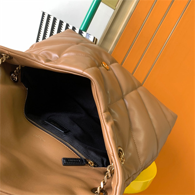 Y.S.L PUFFER MEDIUM In Nappa Lambskin Gold Tone Metal Caramel Color