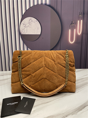 Y.S.L PUFFER MEDIUM In Suede Leather Gold Tone Metal Caramel Color