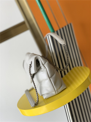 Y.S.L PUFFER SMALL In Nappa Lambskin Silver Tone Metal White Color