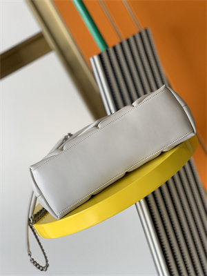 Y.S.L PUFFER SMALL In Nappa Lambskin Silver Tone Metal White Color