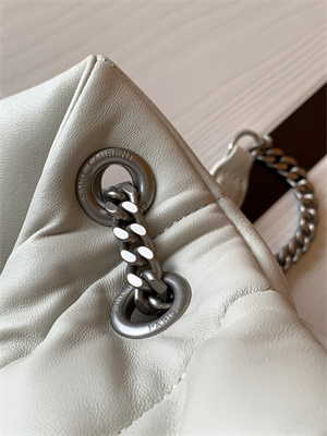 Y.S.L PUFFER SMALL In Nappa Lambskin Silver Tone Metal White Color