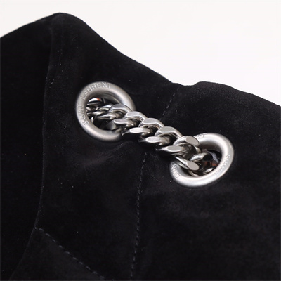 Y.S.L PUFFER SMALL In Suede Leather Silver Tone Metal Black Color