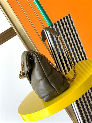 Y.S.L PUFFER SMALL In Nappa Lambskin Gold Tone Metal Dk Green Color