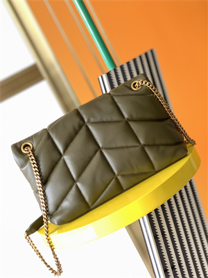 Y.S.L PUFFER SMALL In Nappa Lambskin Gold Tone Metal Dk Green Color