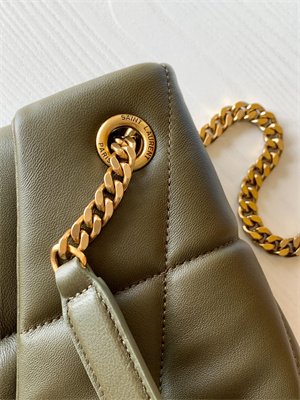 Y.S.L PUFFER SMALL In Nappa Lambskin Gold Tone Metal Dk Green Color