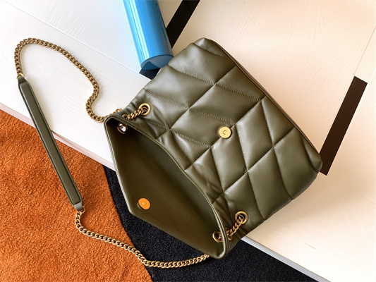 Y.S.L PUFFER SMALL In Nappa Lambskin Gold Tone Metal Dk Green Color