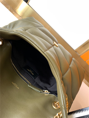 Y.S.L PUFFER SMALL In Nappa Lambskin Gold Tone Metal Dk Green Color