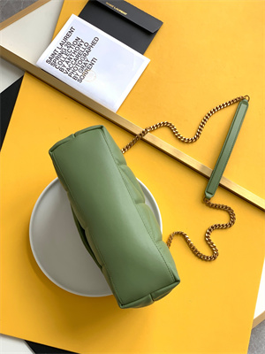 Y.S.L PUFFER SMALL In Nappa Lambskin Gold Tone Metal Avocado Green Color