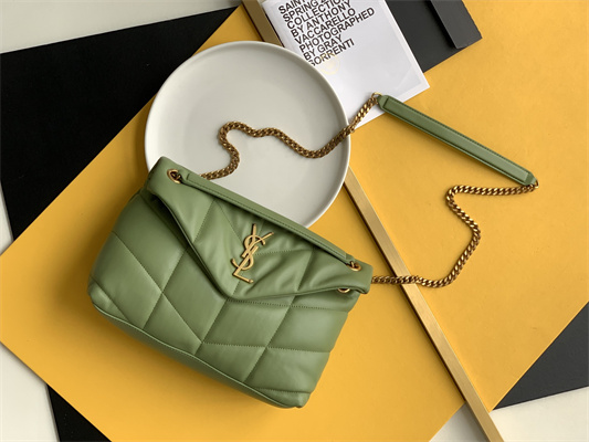 Y.S.L PUFFER SMALL In Nappa Lambskin Gold Tone Metal Avocado Green Color