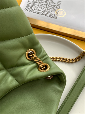 Y.S.L PUFFER SMALL In Nappa Lambskin Gold Tone Metal Avocado Green Color