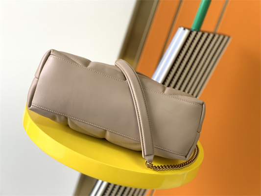 Y.S.L PUFFER SMALL In Nappa Lambskin Gold Tone Metal Beige Color