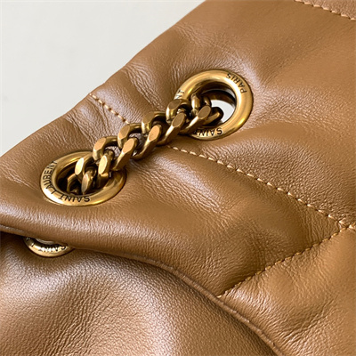 Y.S.L PUFFER SMALL In Nappa Lambskin Gold Tone Metal Caramel Color